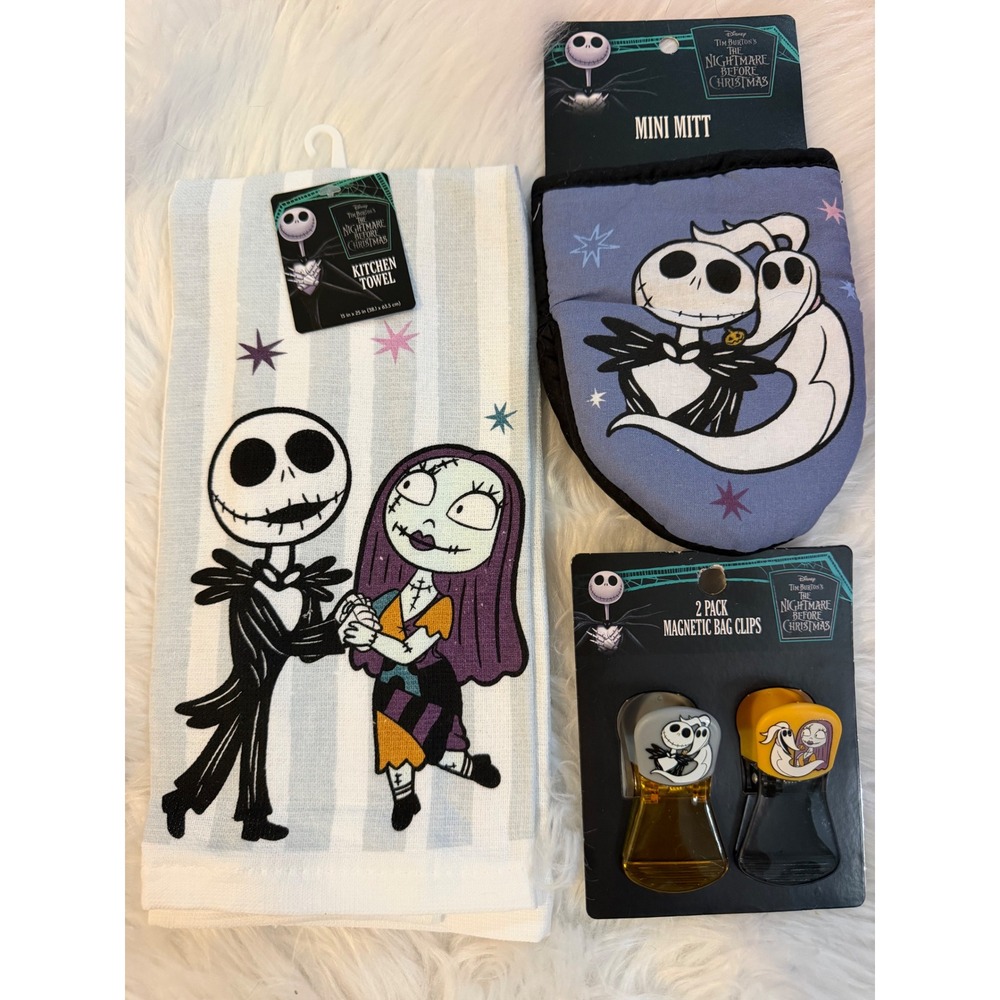 Disney Nightmare Before Christmas Kitchen Set Towel Mini Mitt Magnetic Clips 4pc